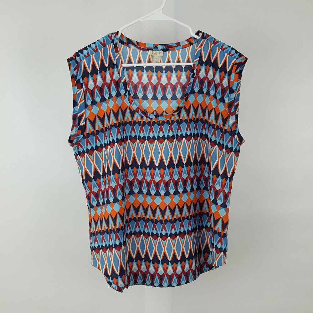 J.Crew F1057 Drapey Blouse Geometric Multicolor Scoop Neck